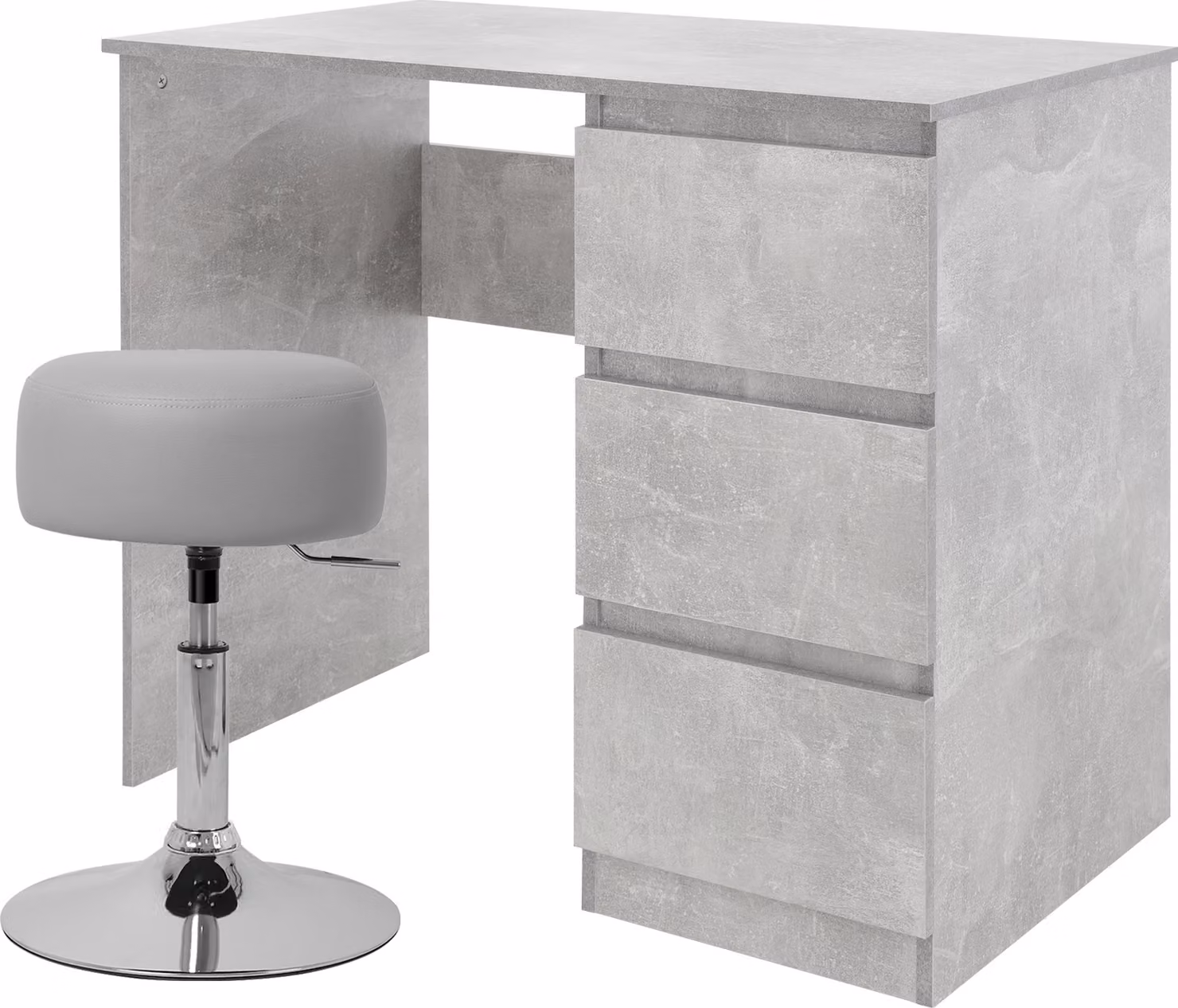 ML-Design scrivania con sgabello, grigio, scrivania per computer con 3 cassetti, sgabello imbottito sgabello grigio chiaro, Ø33cm girevole regolabile in altezza 52-65cm