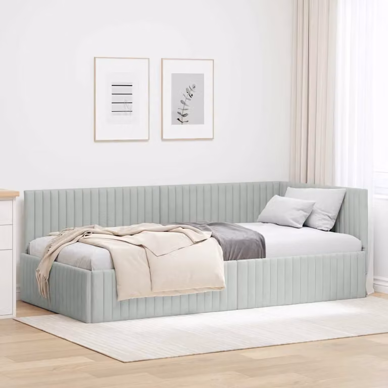 Cornice del letto ad angolo vidaXL in velluto grigio, L/P: 100 x 200 cm