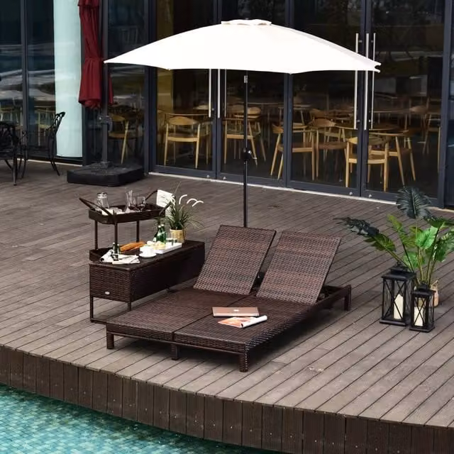 EasyComfort Lettino Prendisole a 2 Posti, Sdraio in Acciaio e Rattan, Schienale Regolabile, 196 x 120 x 28cm Marrone e Bianco Crema