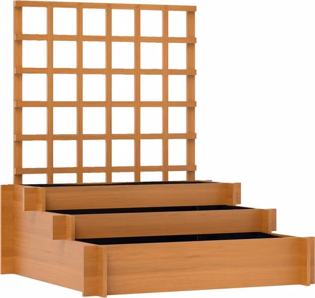 Fioriera Outsunny a 3 Livelli in Legno di Abete e Tessuto non Tessuto, Marrone, L/P/H: 95 x 95 x 110 cm