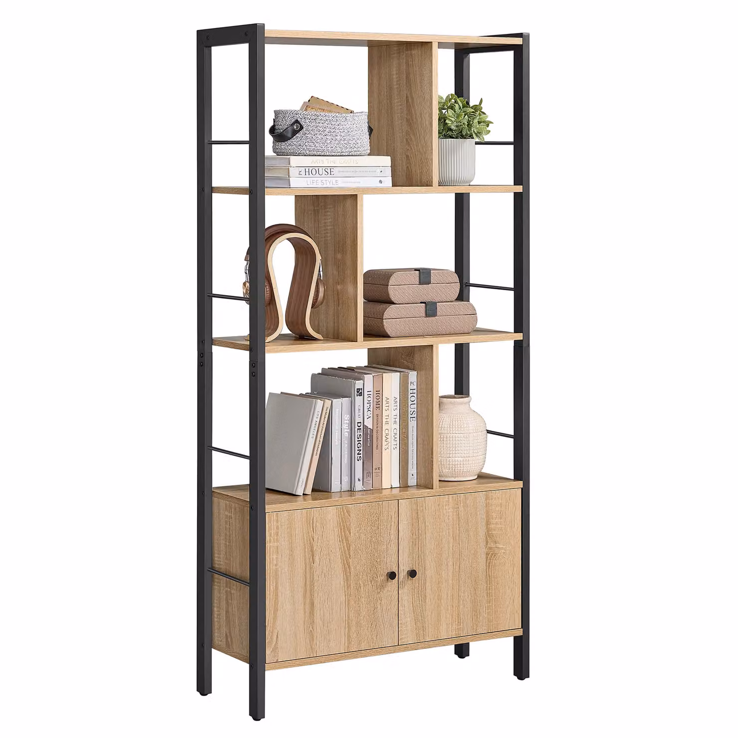 Libreria Valora Sonoma moderna con ripiani regolabili in metallo, colore marrone e nero, L/P/H: 74 x 25 x 154,5 cm – 2
