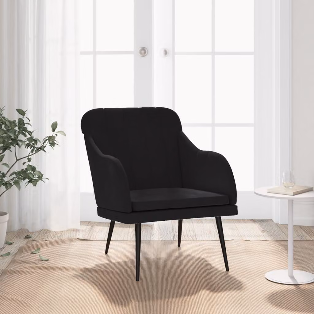 Poltrona moderna vidaXL in velluto nero con struttura in metallo L: 63 cm, P: 76 cm, H: 80 cm