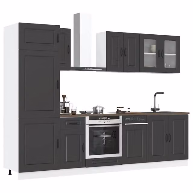 Set Mobili da Cucina vidaXL Nero con Ante in Vetro e Ripiani Interni