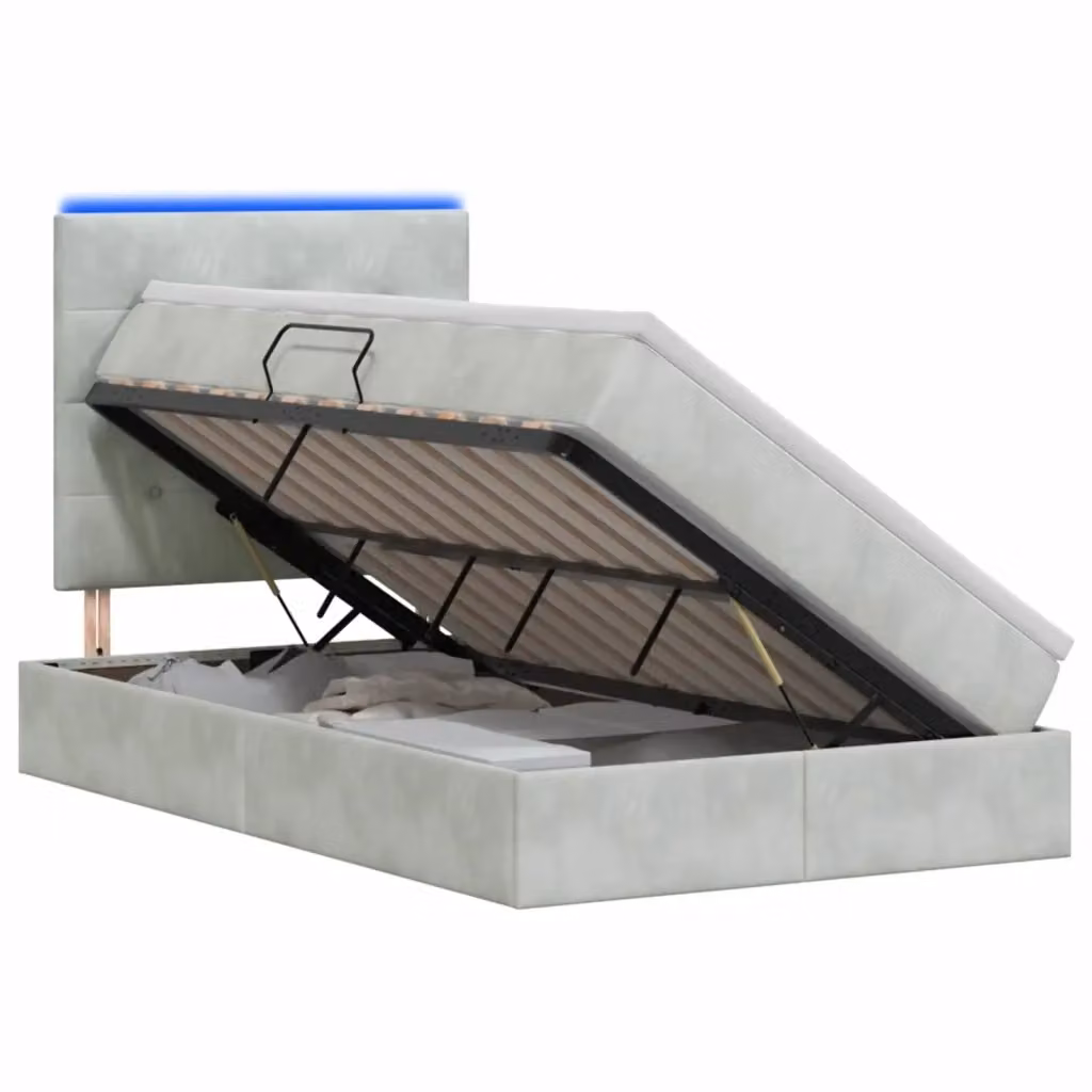 Letto con contenitore vidaXL in tessuto grigio con illuminazione LED e porta USB, L/P/H: 120 x 200 x 45 cm – 2