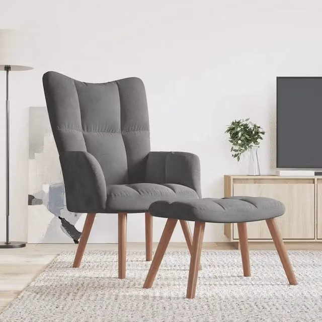Poltrona Relax con Poggiapiedi MERCATOXL in Velluto Grigio con Struttura Moderna e Imbottitura in Schiuma