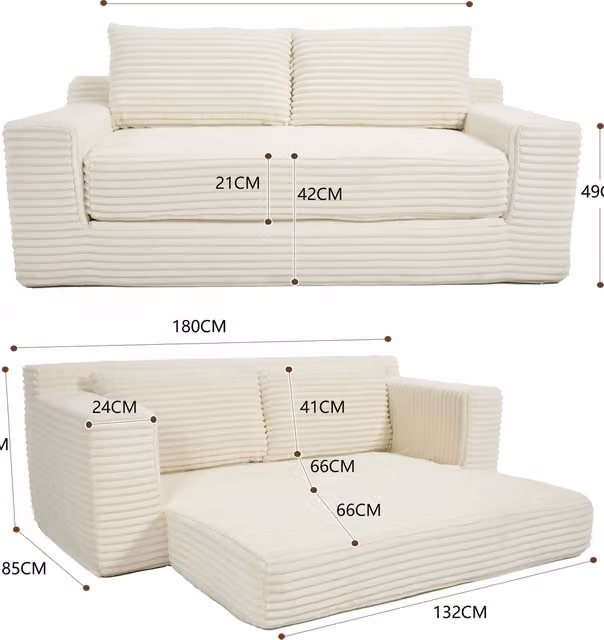 Divano 2 posti imbottito ¨C Minimal ¨C tessuto corda, compatto, 2 in 1