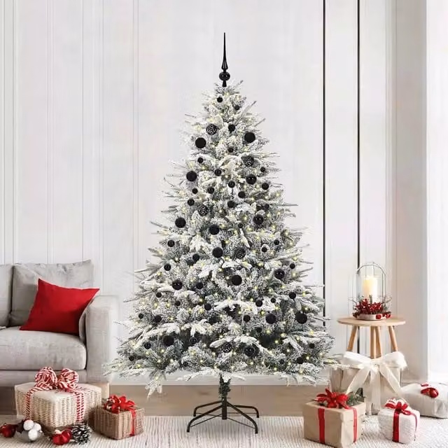 Albero di Natale Artificiale Pre-illuminato con LED a Luce Calda e Set di Palline vidaXL, Verde, Stile Moderno in PVC e Metallo