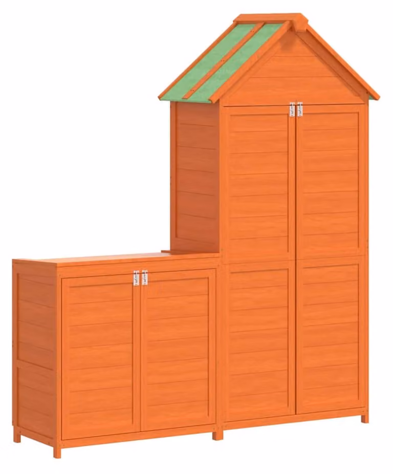 Set di 2 capannoni per attrezzi - Realizzati in legno massello di pino - Larghezza 79 cm - Altezza 185 cm - Profondità 53 cm - Ideali per il giardino