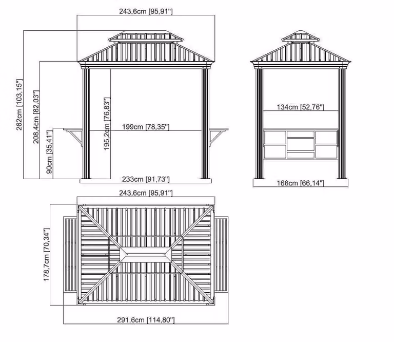 Padiglione in alluminio Messina BBQ HxLxH 179x292x262 cm