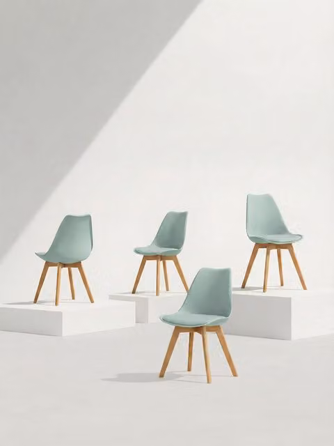 Set di 4 sedie in stile scandinavo verdi con struttura in legno di faggio e seduta in tessuto Kenay Home