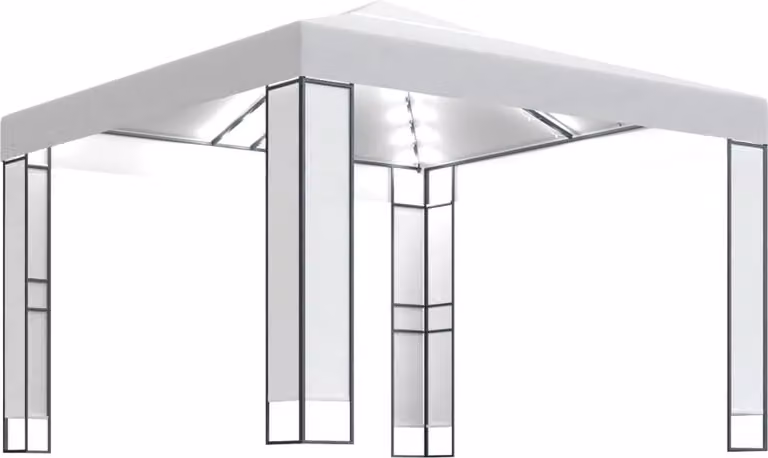Gazebo con Tetto Doppio e Stringa di Luci LED 3x3 m Bianco