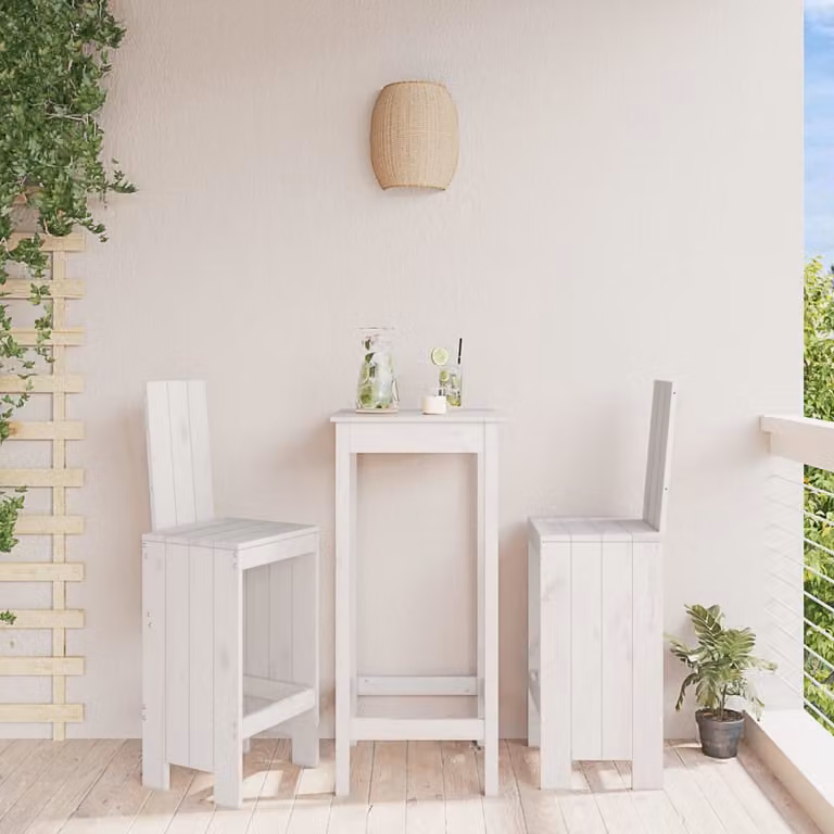 Set di 2 sgabelli da bar vidaXL in legno massello di pino bianco, stile rustico, L/P/H: 40 x 42 x 120 cm