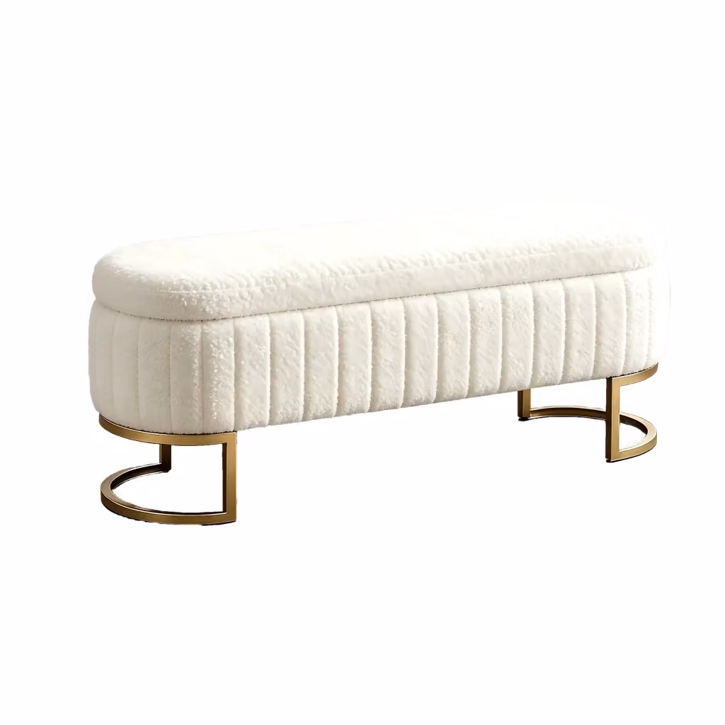 Panca Letto Minimal con Contenitore in Velluto e Piedini in Metallo Oro per Camera da Letto, Soggiorno o Ingresso, Larghezza: 130 cm – 2