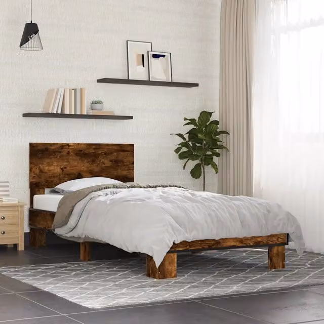 Giroletto-Struttura Letto Rovere Fumo 90x200 cm in Legno Multistrato e Metallo 998841