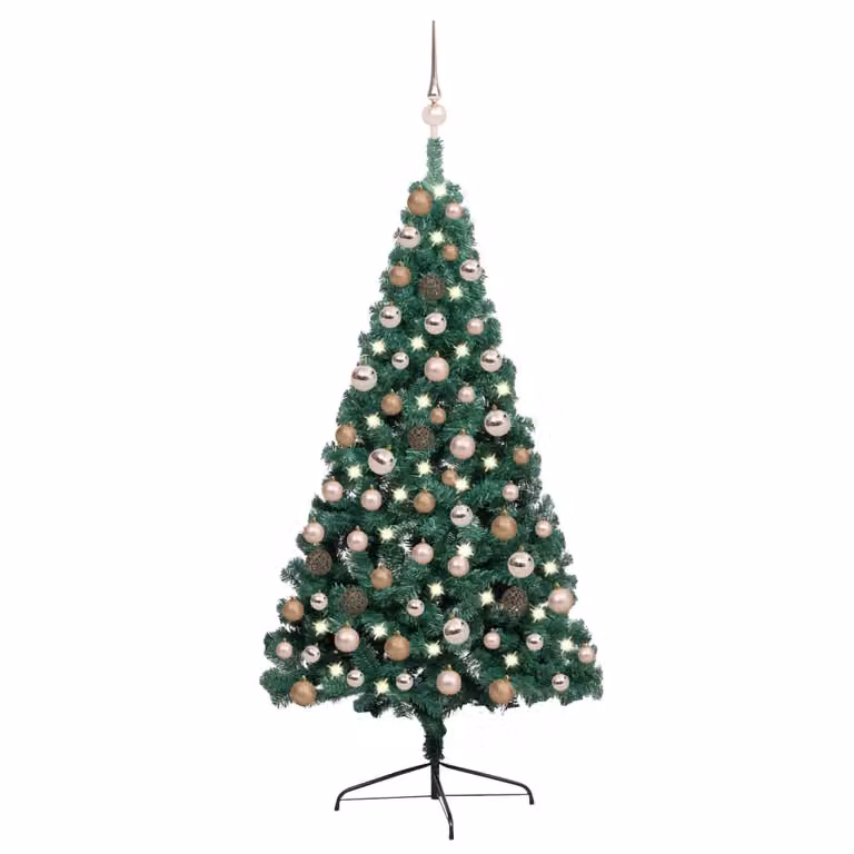 Maison Exclusive - Albero di Natale artificiale a mezza altezza con luci e palline verdi, 120 cm