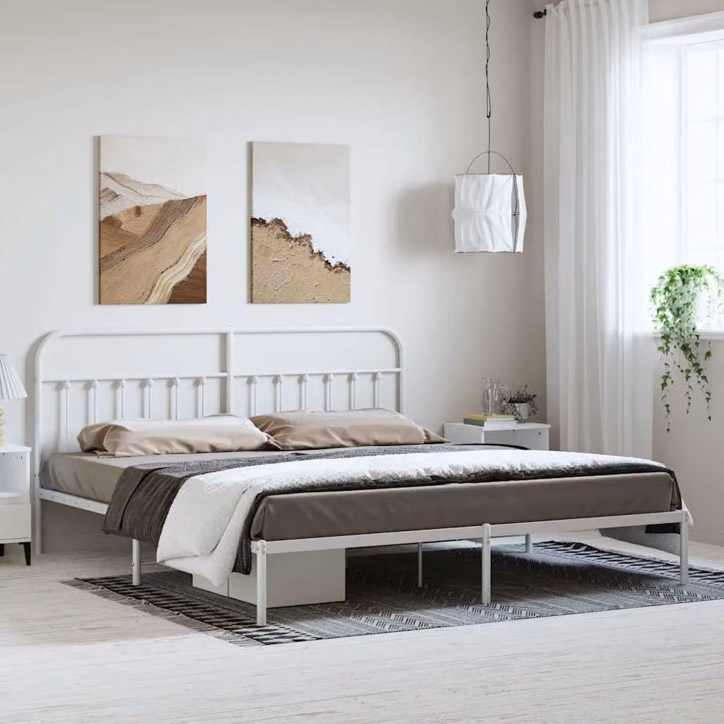 vidaXL Giroletto con Testiera in Metallo Bianco L: 198 cm, P: 207 cm