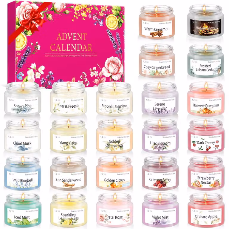 Calendario dell'Avvento 2026, 24 candele profumate decorative, fragranze natalizie, aromaterapia per il relax