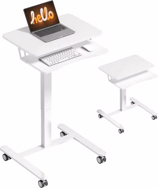 Scrivania Regolabile in Altezza XYLO Bianca con Ruote per Ufficio e Home Office L: 107 cm, P: 60 cm, H: 60-76 cm