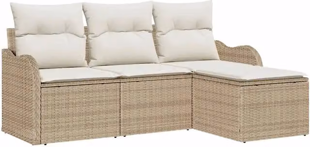 Set Divano da Giardino con archiviazione 4 pz | Set Salotto da Giardino Beige polyrattan