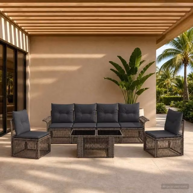 Set Divano da Giardino 7 pz Grigio e Grigio Scuro polyrattan 3436619