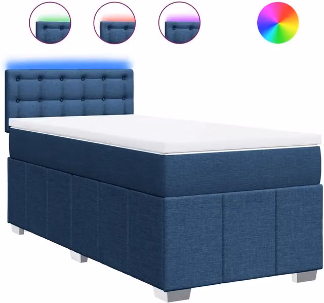 Letto singolo | Letto per adulti | Giroletto a Molle con Materasso Blu 90x200 cm inTessuto