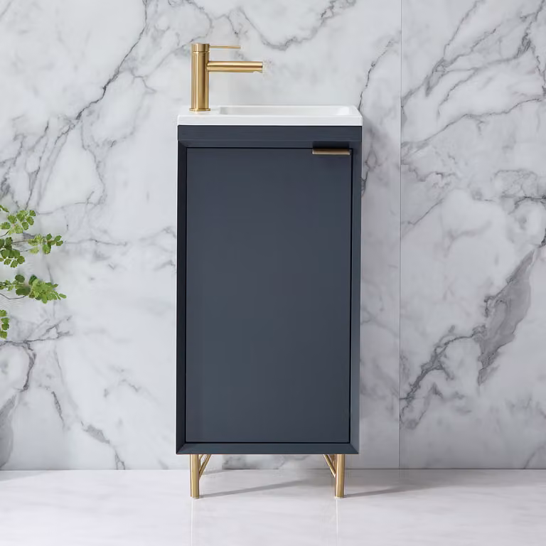 Mobile Bagno Antracite 400mm con Lavabo e Maniglia con Impugnatura a Dito in Oro Satinato