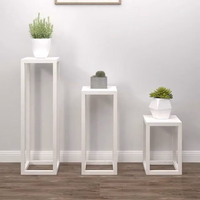 Set di 3 supporti per piante vidaXL in legno di pino bianco per piante da interno e da giardino – 1