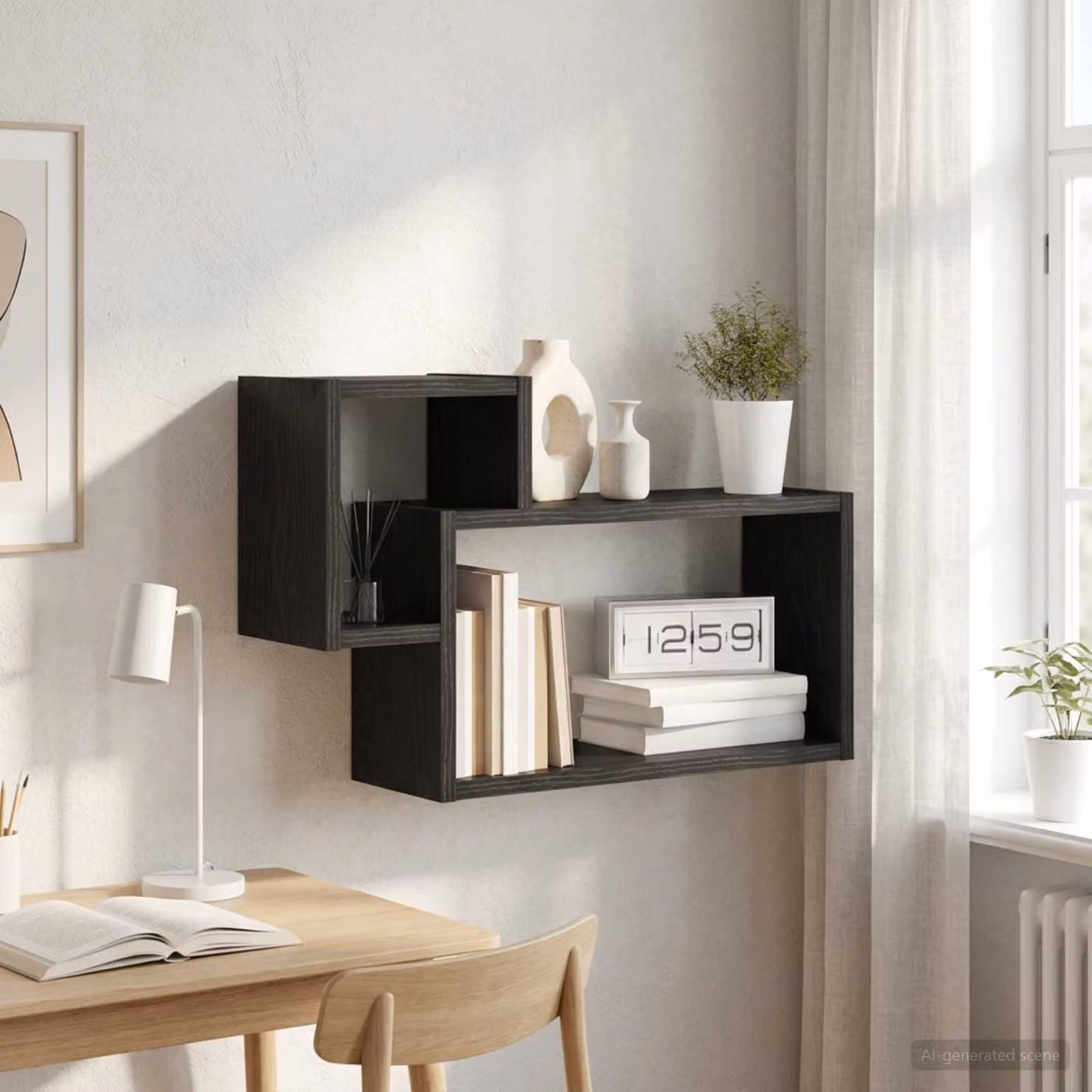 Scaffale da parete moderno vidaXL in MDF colore Nero opaco L 55 x P 15 x H 35 cm