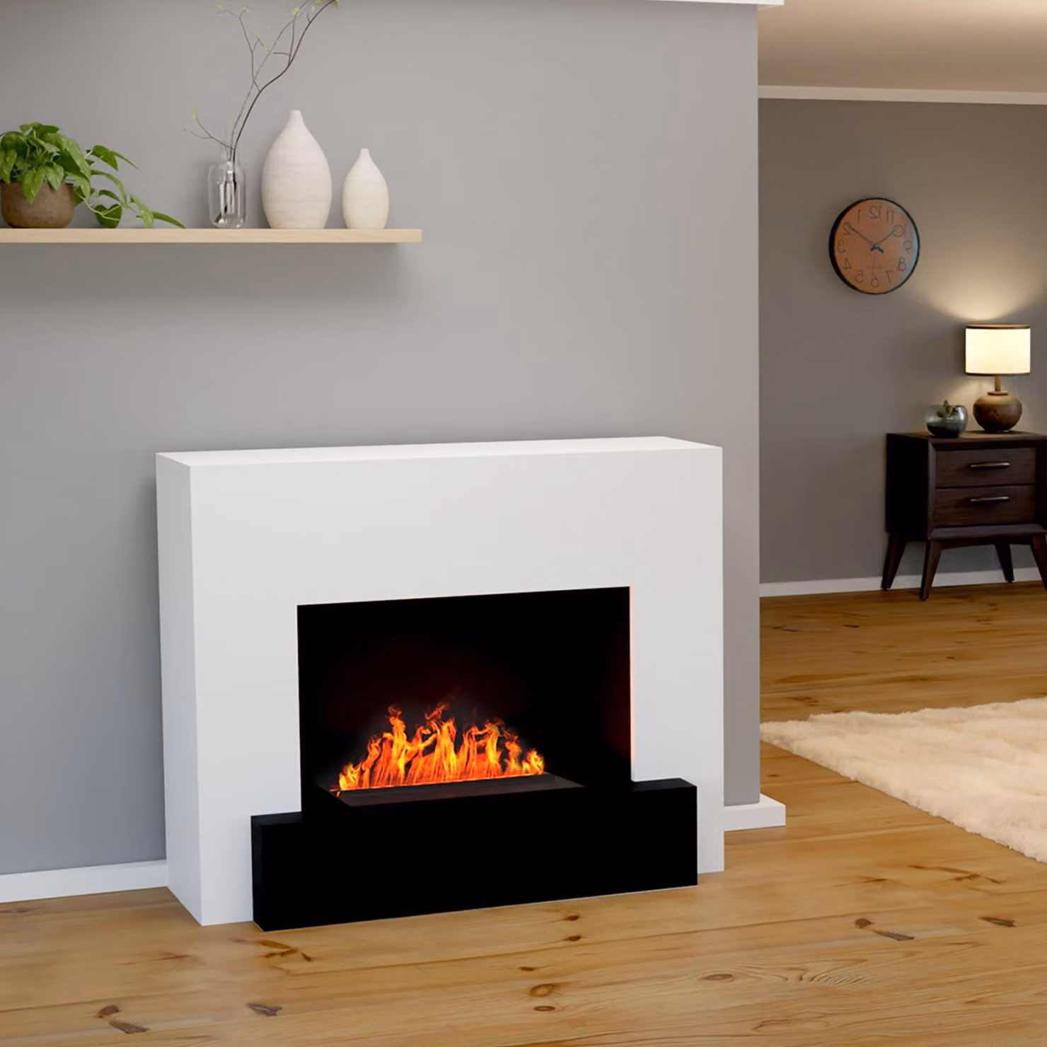Camino elettrico a pavimento, colore bianco - Potenza: 45 Watt