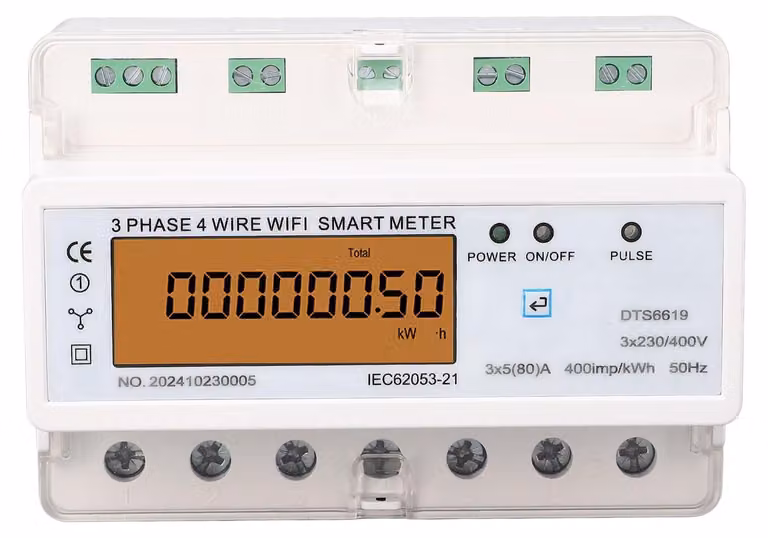 Contatore di energia Wi-Fi trifase, montaggio su guida DIN, controllo tramite app, 35 mm