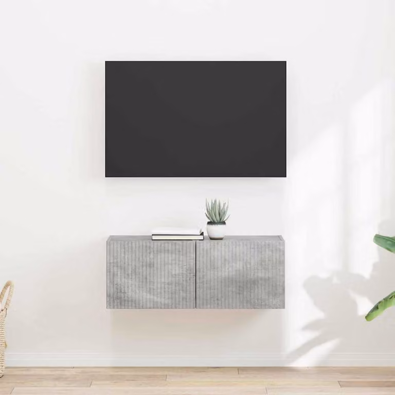 Set di 2 Mobile TV da parete vidaXL in legno MDF Grigio Cemento e Legno, Design Moderno