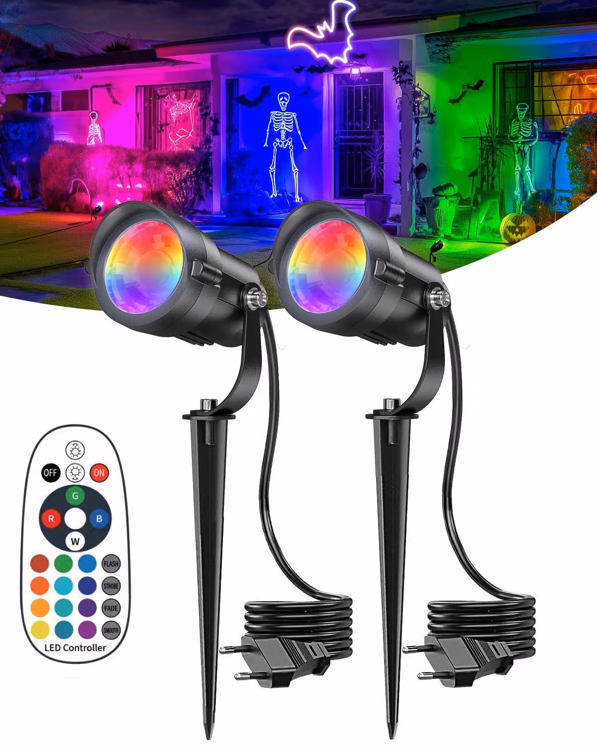Fari da giardino a LED, 12W, RGB, con telecomando, set da 2, grado di protezione IP65