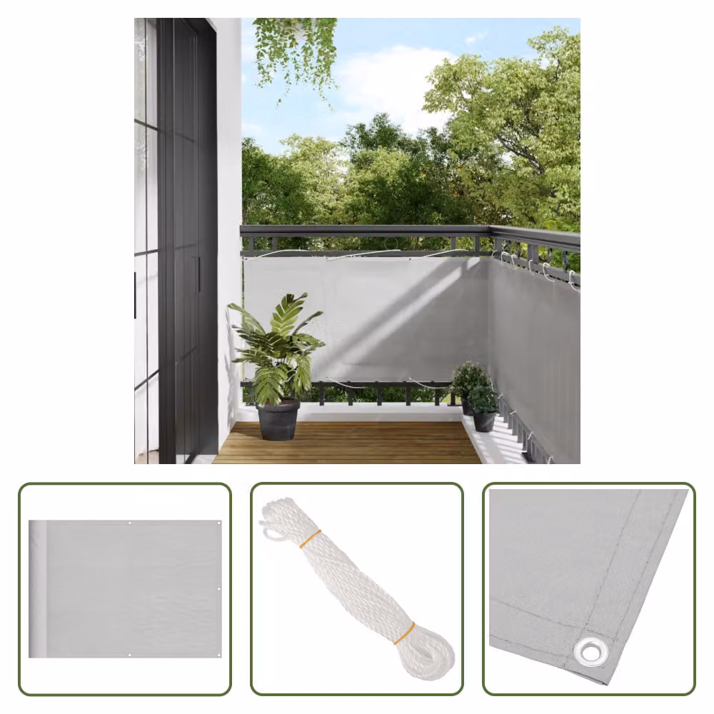 The Living Store Paravento per balcone grigio chiaro 75x500 cm 100% poliestere Oxford