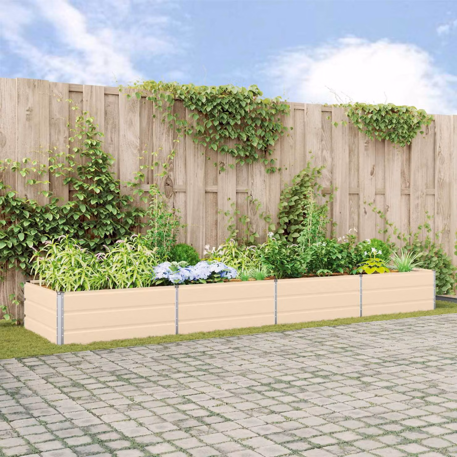 Fioriera da giardino vidaXL in acciaio zincato, colore bianco/beige, L: 385 cm, P: 100 cm, H: 45 cm