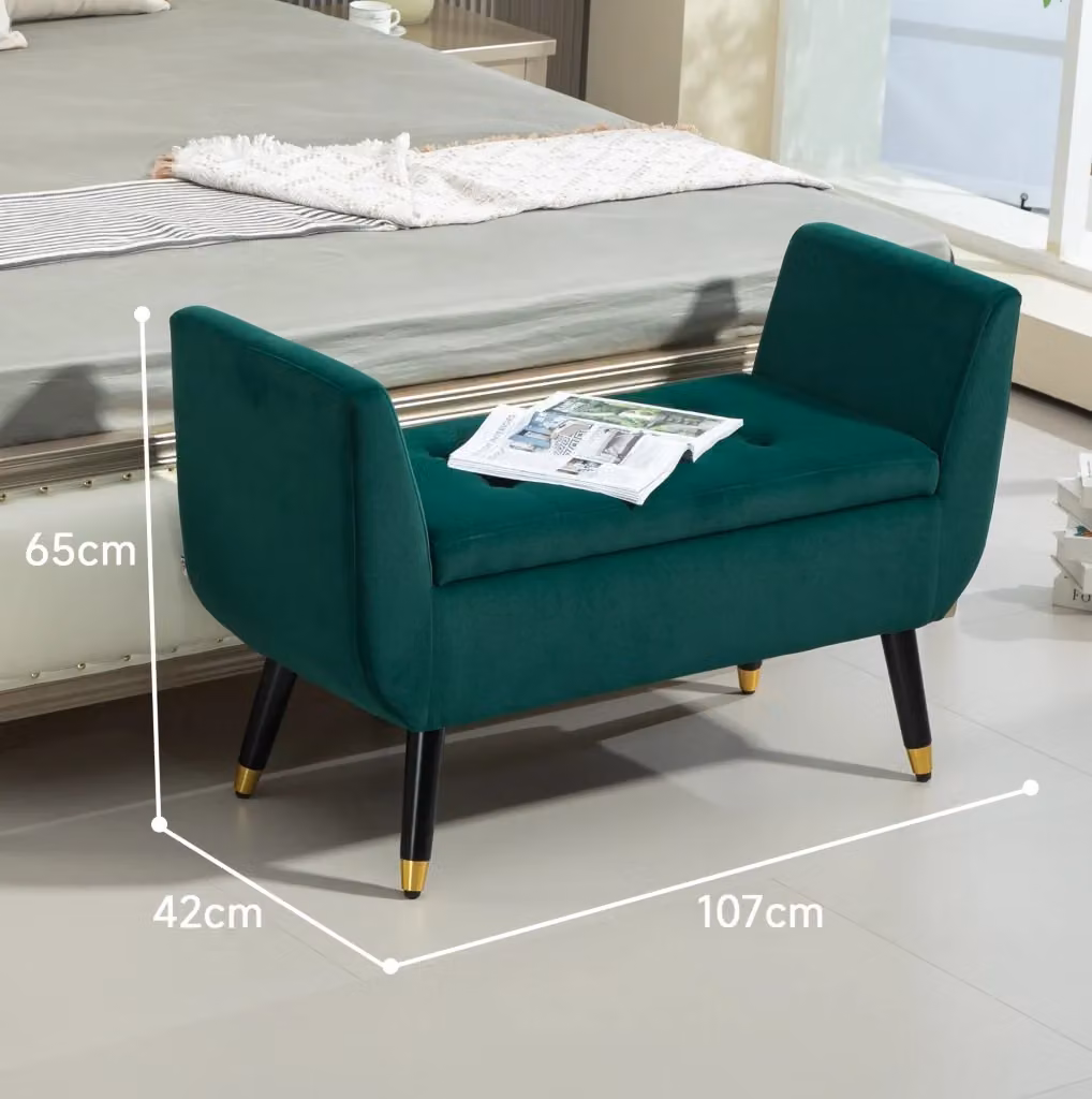 Panca contenitore MODFU con braccioli in velluto verde e oro, L: 130 cm, P: 42 cm, H: 65 cm – 2