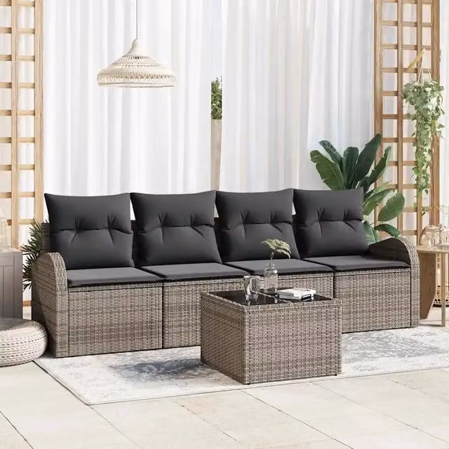 Set Divano da Giardino-Sofa da Giardino-Divanetto da esterno Grigio 55 x 55 x 37 cm polyrattan