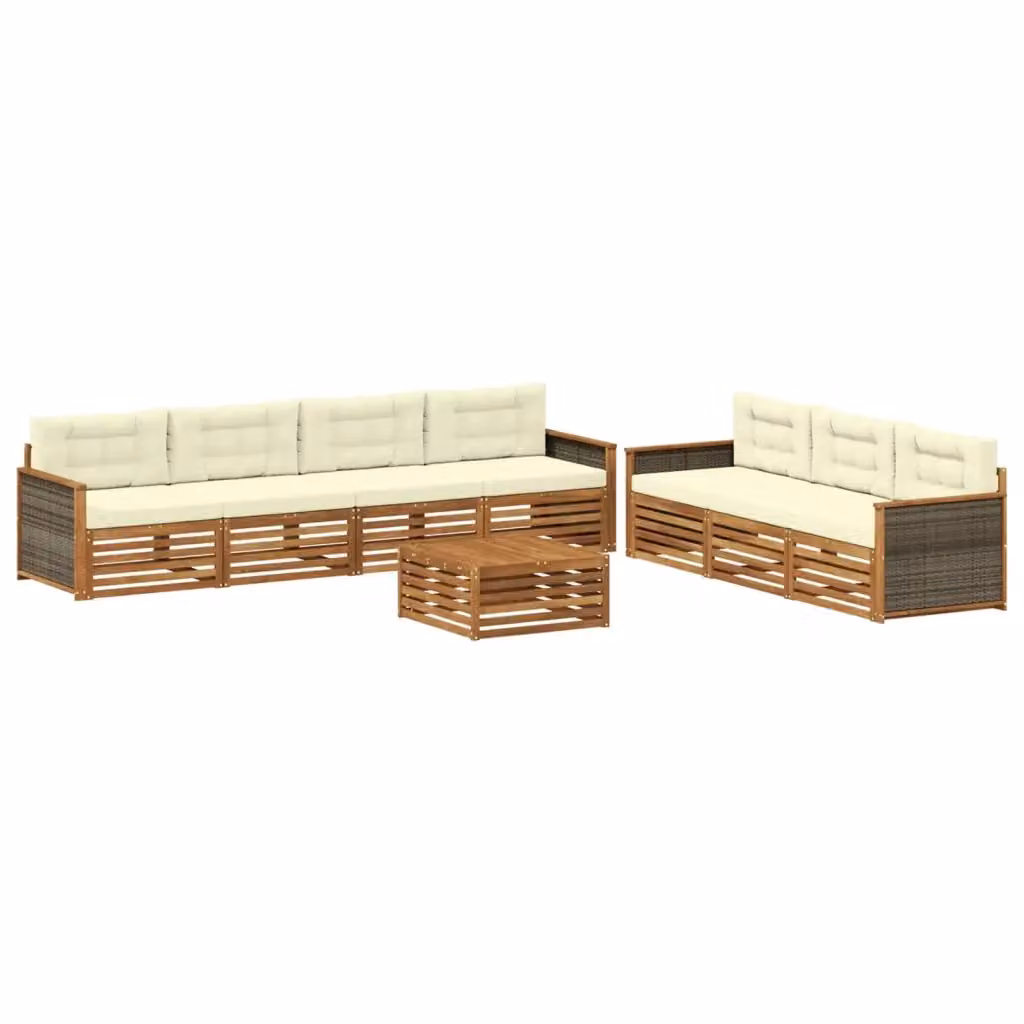 Set di divani da esterno moderno vidaXL in legno di acacia, 8 pezzi, beige e bianco – 2