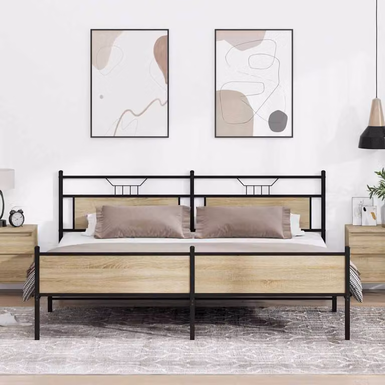 vidaXL Giroletto in Metallo e MDF Rovere Sonoma, L 200 x P 200 cm