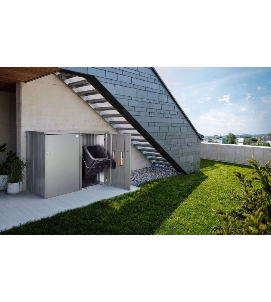Copri bidone della spazzatura Biohort Alex Variante 2 in metallo grigio quarzo metallizzato con porta grigio quarzo metallizzato
