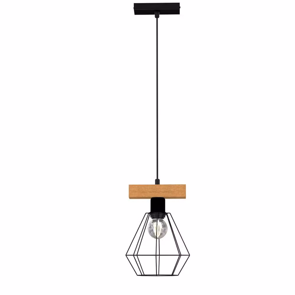 Lampada a sospensione Vastra, nero opaco e legno chiaro, 1xE27x15W, metallo, dimensioni: 110x20x19 cm, IP20, Luminex