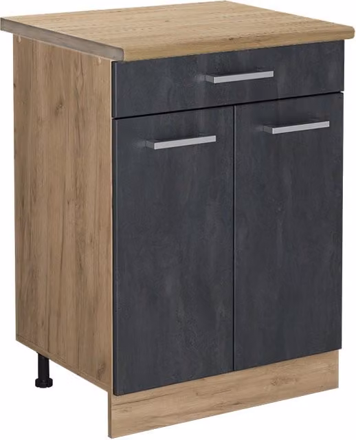 Mobiletto base per cucina R-Line Calce nera/Rovere dorato 60 cm PL Rovere Vicco
