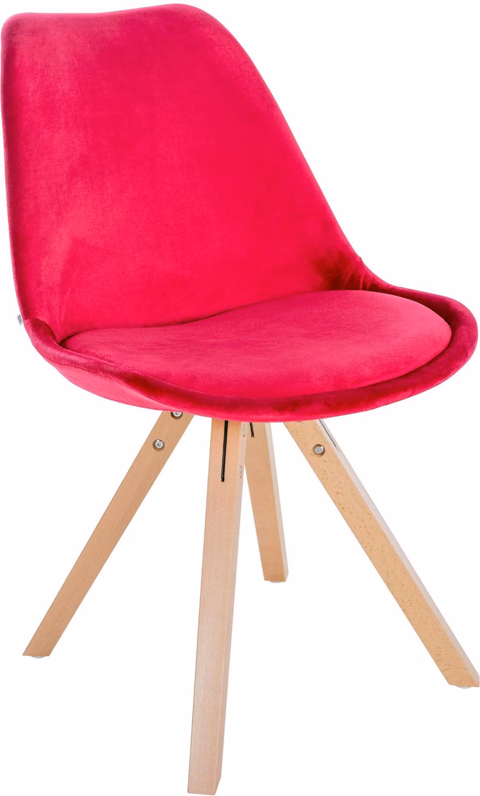 Sedia da visita CLP, sedia da pranzo Sofia, rivestita in velluto con imbottitura di alta qualità, colore rosso, struttura color naturale (a forma di angolo)