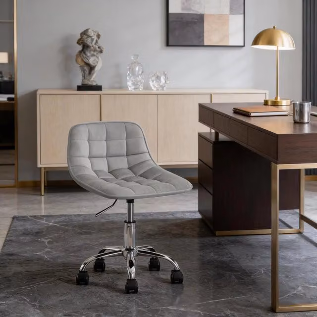 Sedia da ufficio ergonomica OKWISH girevole a 360 gradi in velluto grigio con ruote e struttura in metallo
