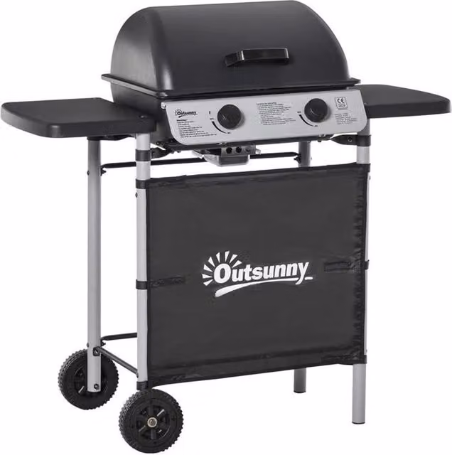 Barbecue a gas con coperchio e ruote nero L/P/H: 104 x 49 x 99 cm