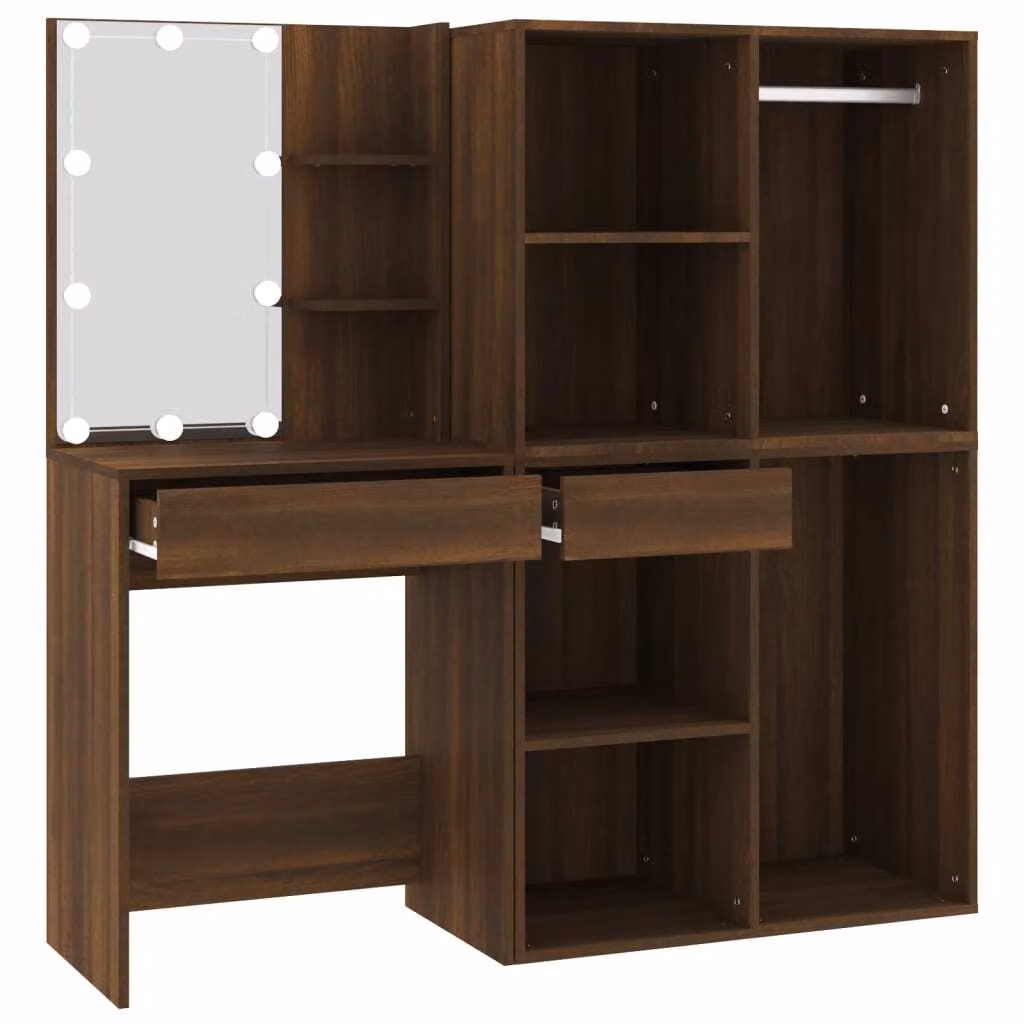 Toeletta con LED e Armadietti Rovere Marrone Legno Multistrato