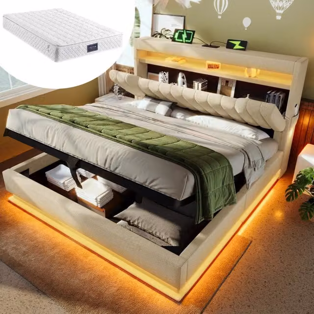 letto imbottito lino beige 140 x 200 cm