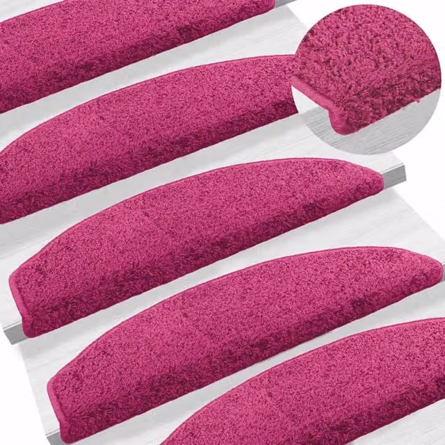 Set di 15 tappetini per scale autoadesivi antiscivolo in polipropilene, design moderno semicircolare, colore rosa, L 80 x P 24,5 x H 3,5 cm – 1