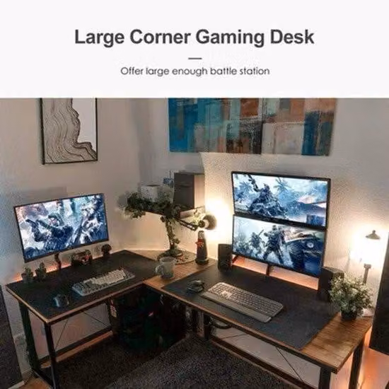 Postazione di lavoro per computer - Piano scrivania a forma di L - 190x120x75 cm - Nero - Ampia postazione di lavoro per computer, ideale per il lavoro da casa, il gaming e lo studio