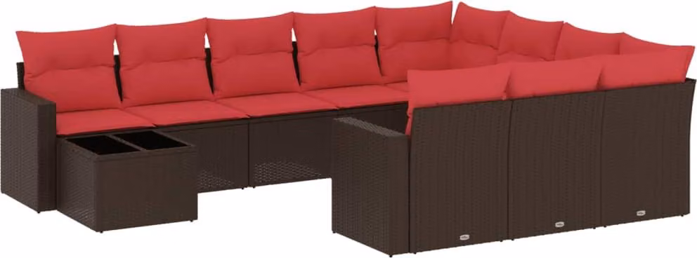Set Divani da Giardino 11 pz con Cuscini Marrone in Polyrattan