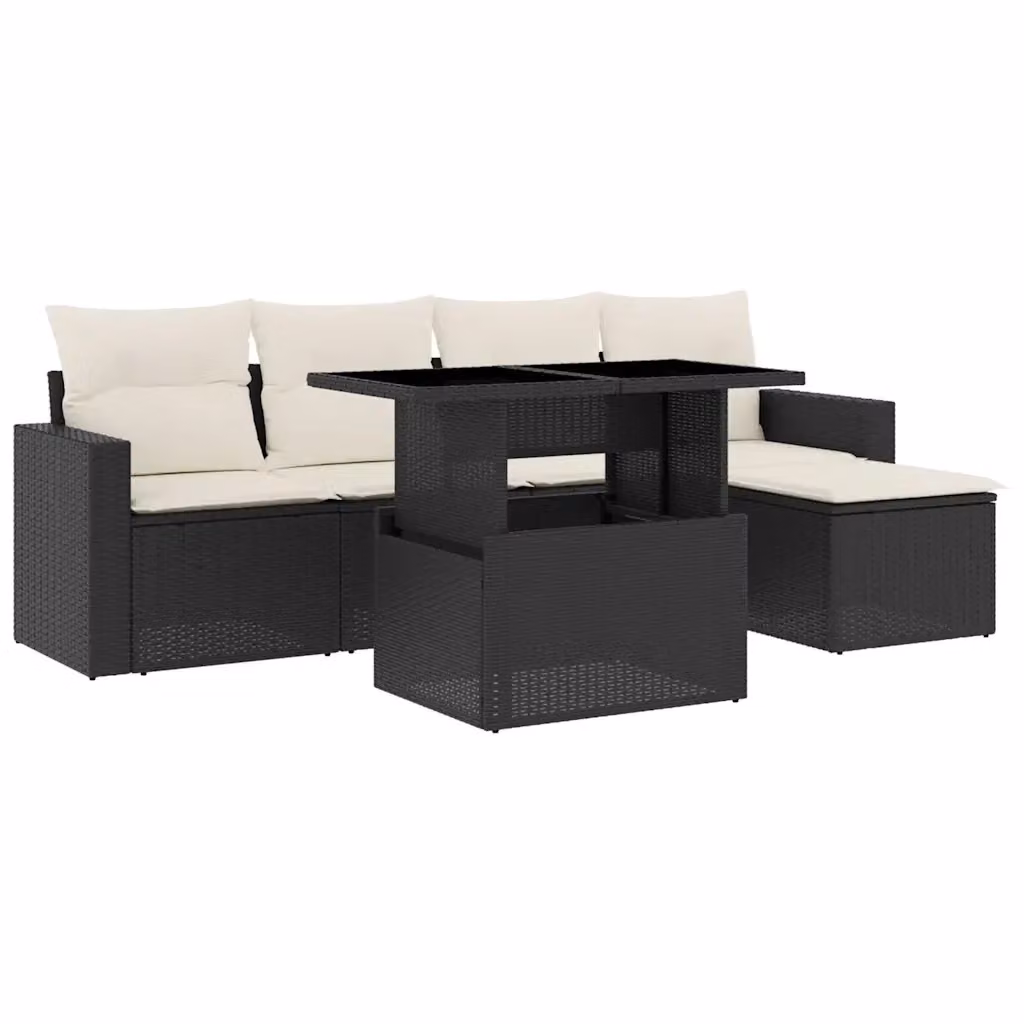 Set Divano da Giardino a L vidaXL 6 pz in Polyrattan Nero con Cuscini e Tavolino – 2